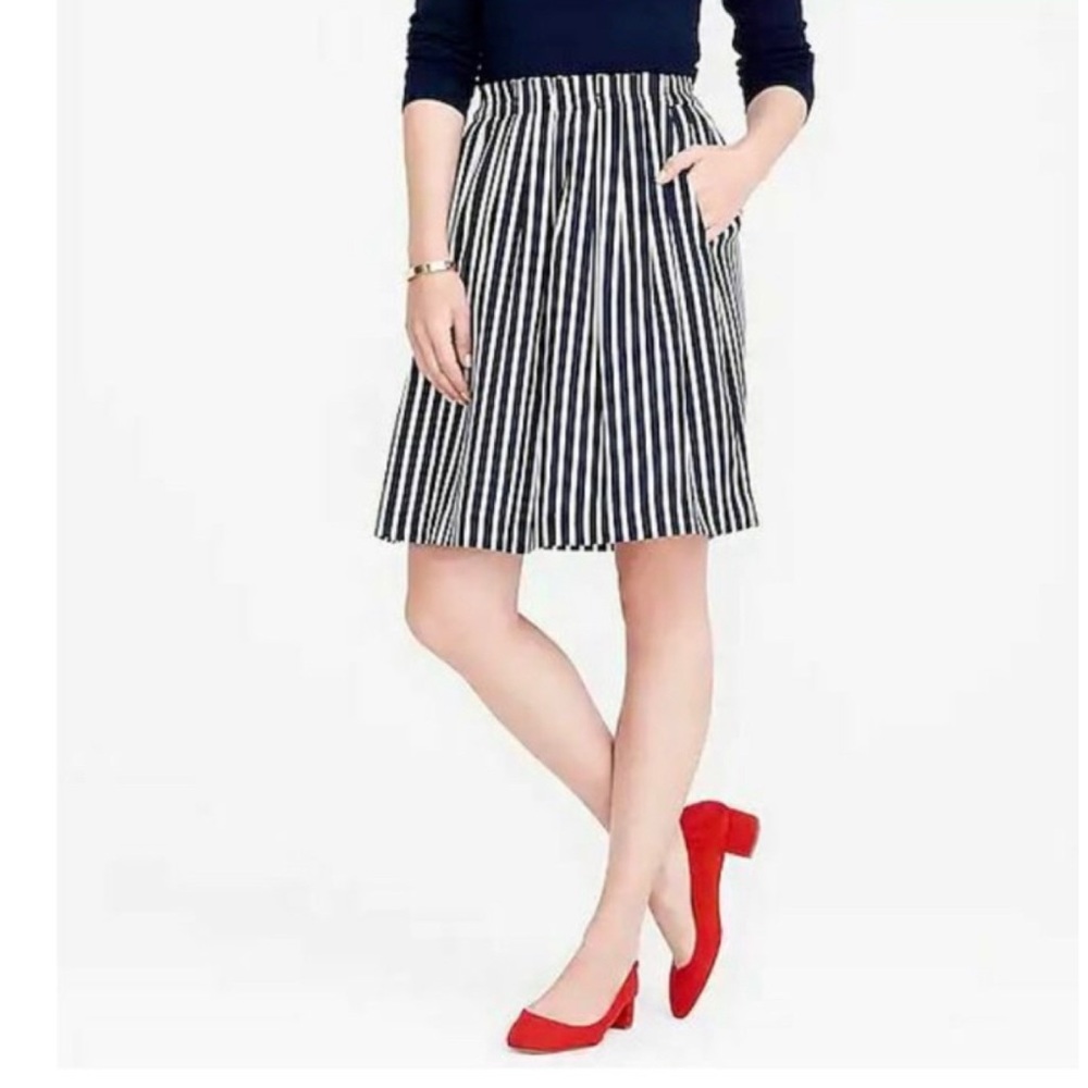NWT J. Crew Navy Striped Midi Skirt